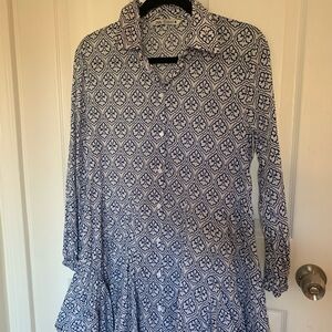 Zara Blue and White Patterned Long Sleeve Shirt